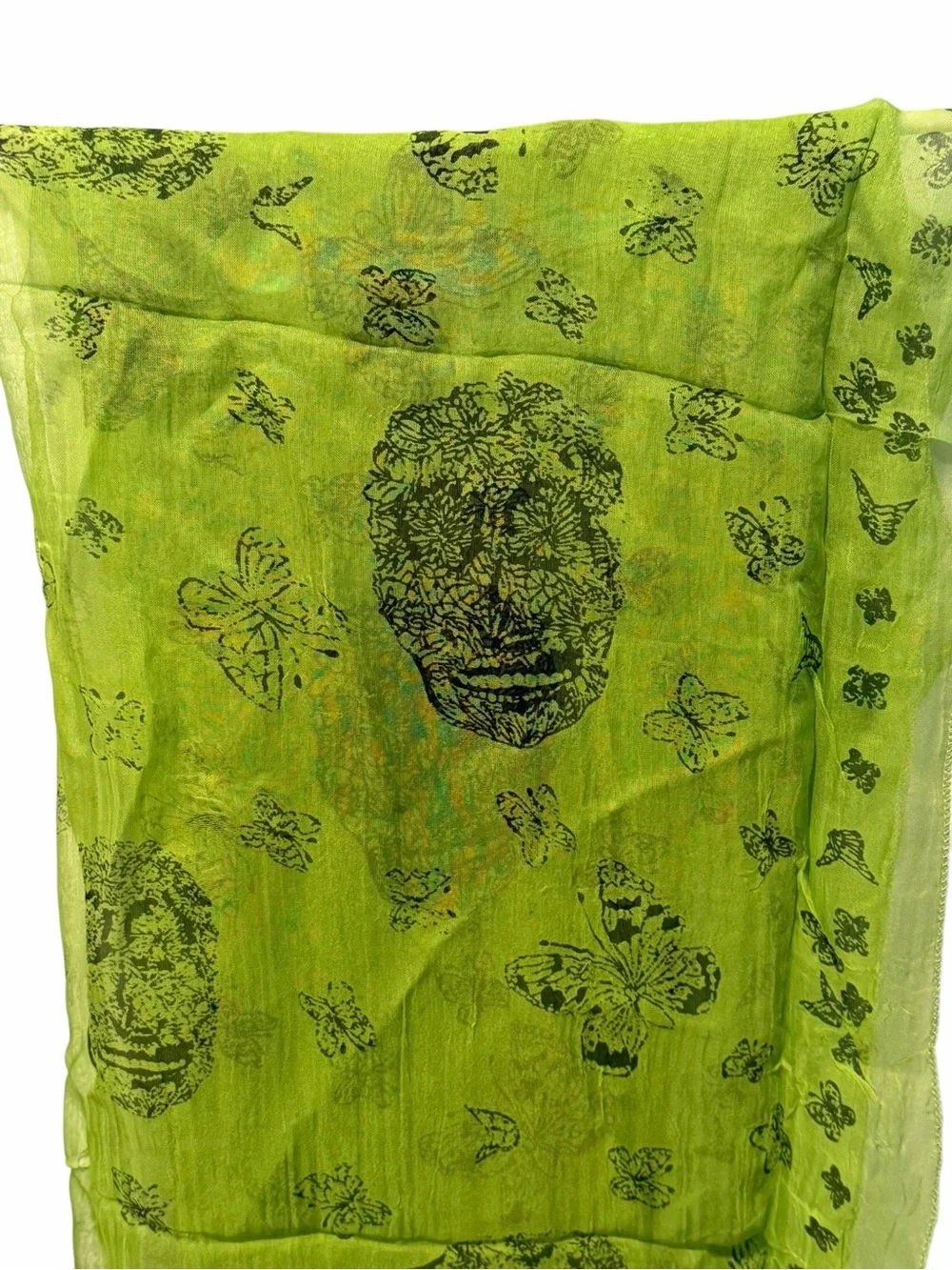 Raj Green Butterfly Floral Print 100% Silk Sheer Scarf Wrap NWT